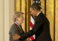 President Obama congratulates Sandra Faber after awarding her the National Medal of Science. (Photo by Ryan K Morris/National Science & Technology Medals Foundation)